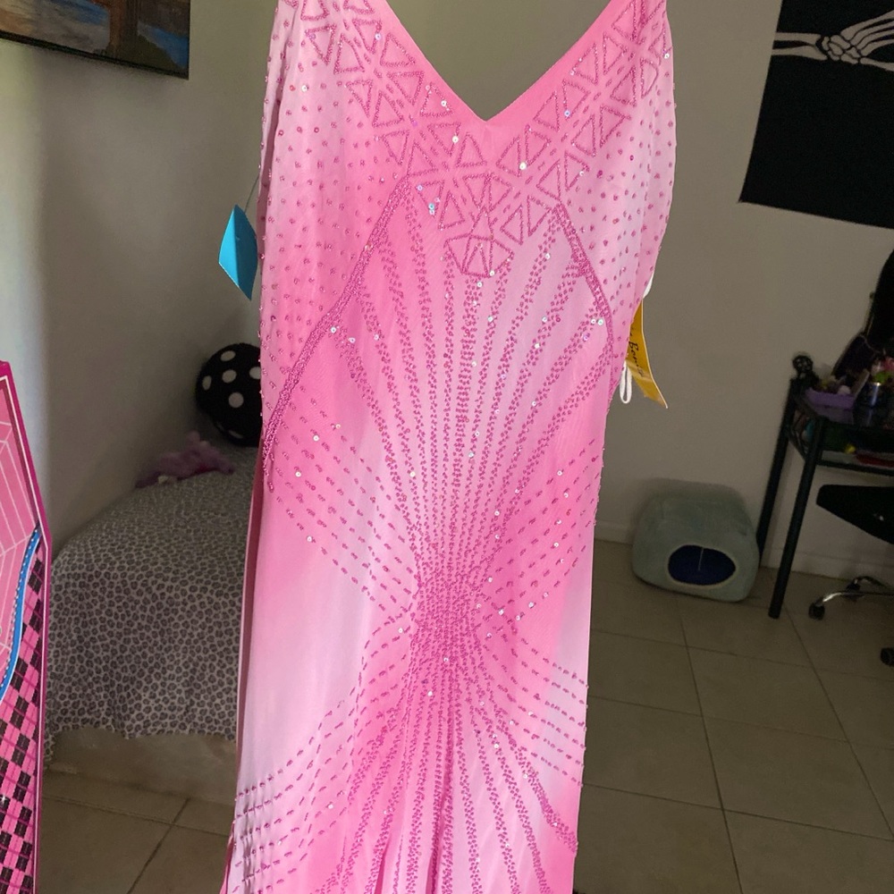 Cute pink beaded and sequined y2k maxi dress beautiful design!! :)